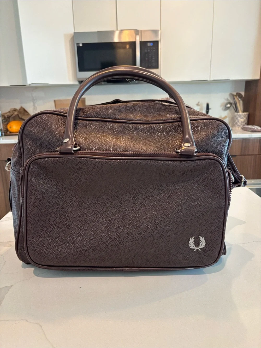 Fred Perry Brown Pebble-Grain Duffel with Laurel Logo